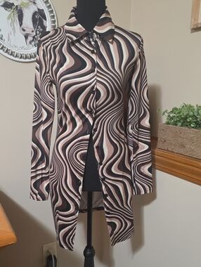 Womens Mini Dress Shirt - Black & Taupe Swirl